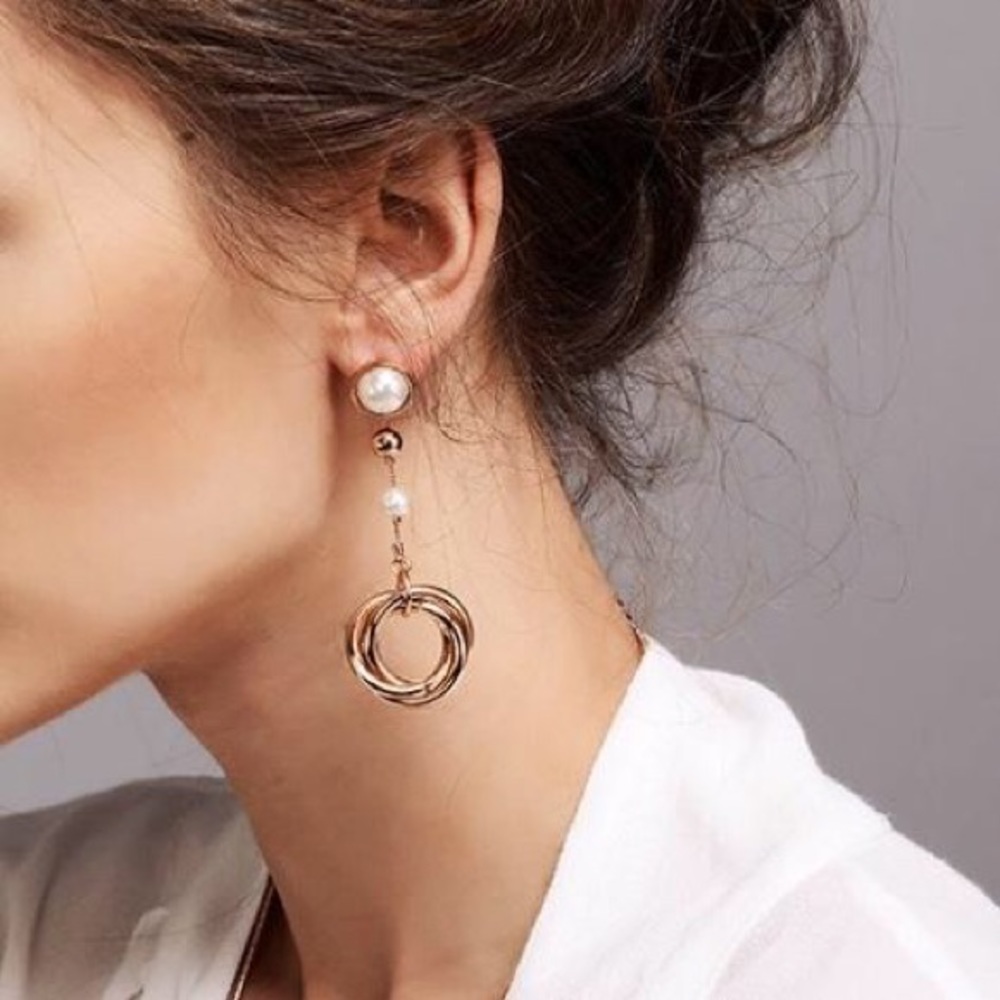 Simulated Pearl with Hoop Drop Earrings